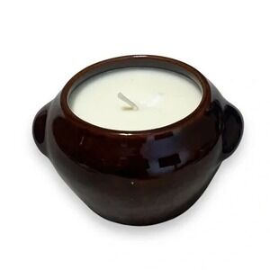 Handmade Brown Ceramic Bean Pot Honey Scented Candle Unique Upcycled Decor E26